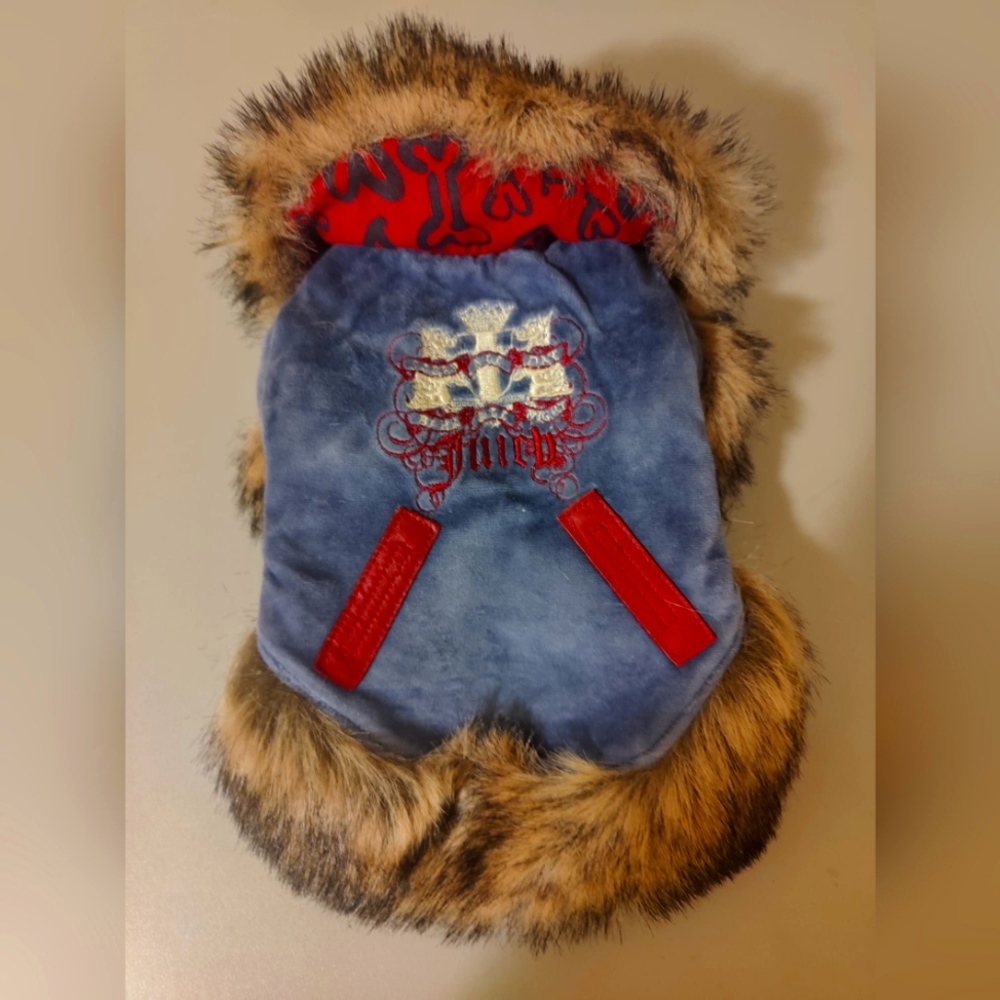 Vintage Juicy Couture Dog Coat XS 2-sided Fur trim Y2K